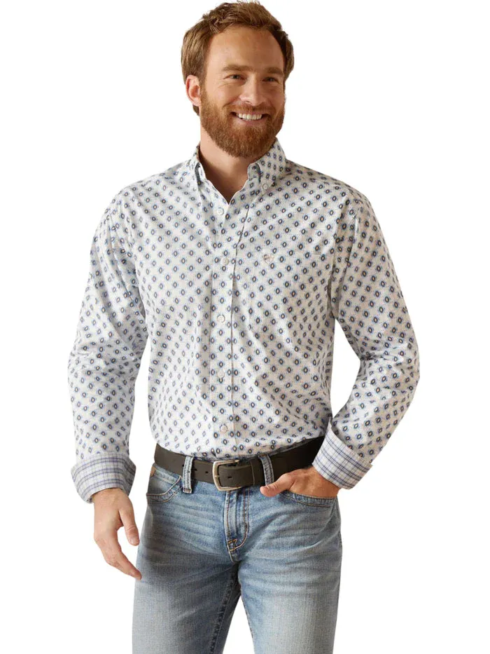 Ariat Men's Wrinkle Free kobe Fitted Shirt White Sand