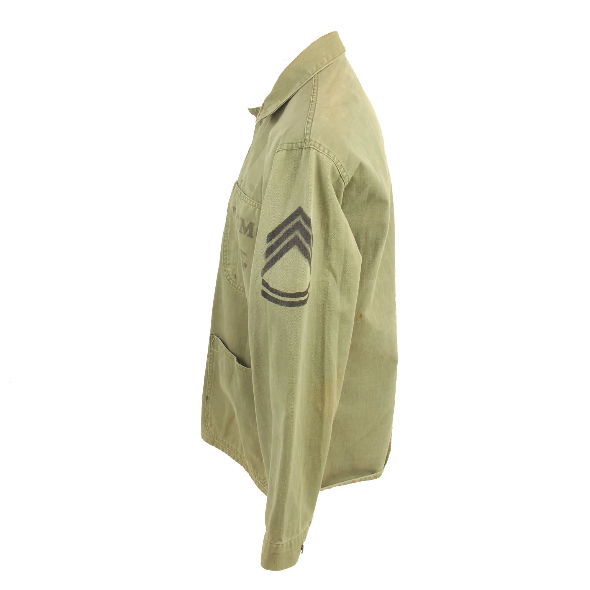 Original U.S. WWII Named USMC HBT Herringbone Twill P41 Combat Jacket With Gunnery Sergeant Chevrons