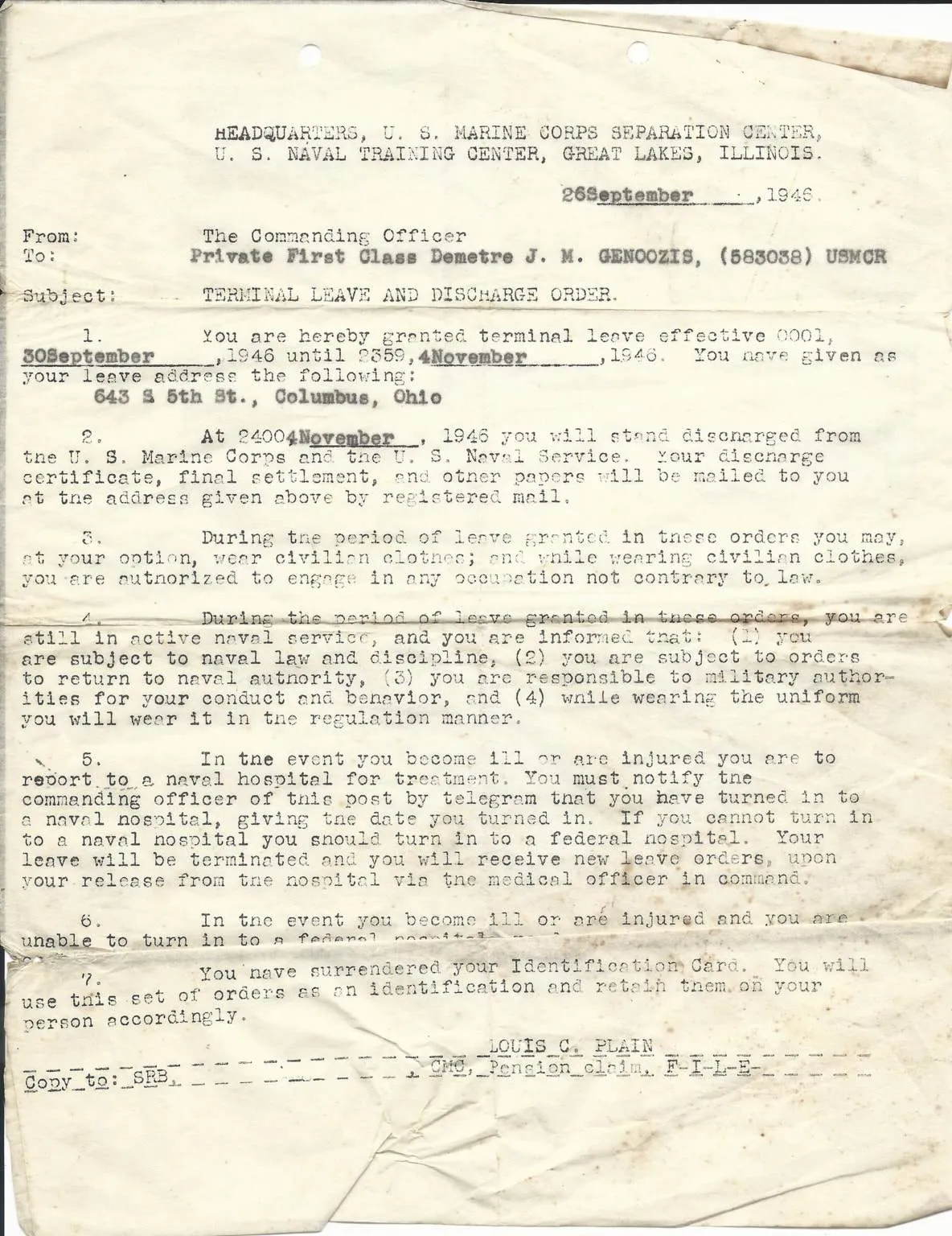 Original U.S. WWII USMC 1st Marine Division Named Grouping